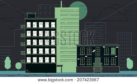 City Street stroke style illustration skyskrapers rasterized