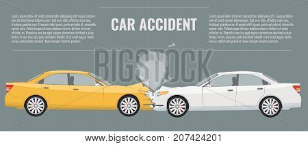 Car accident concept illustration. Flat and solid color vector infographic template.