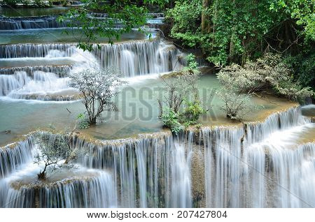 Scenic view of waterfall in the forest (chatkaew),huai mae khamin waterfall,kanchanaburi,thailand.