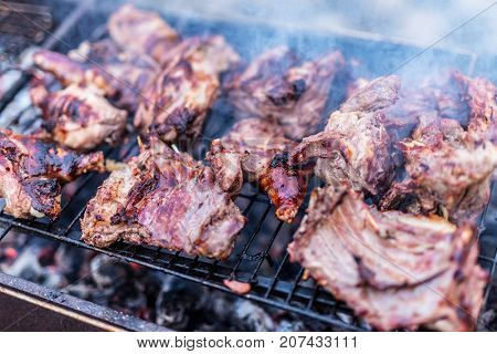 Nutria meat on grill.