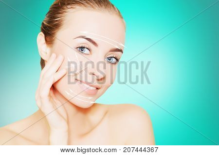 renovating skin concpet. woman face portrait with lifting marks