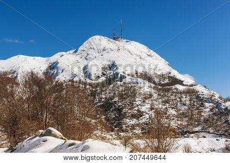 Shtirovnik peak with communication towers. National park Lovchen, Montenegro