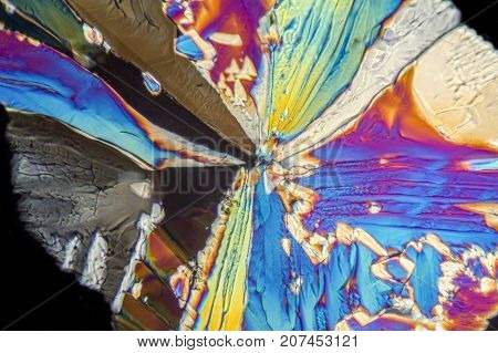 microscopic shot showing crystals of liqueur in polarised light