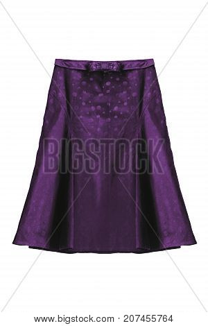 Purple silk flared midi skirt on white background
