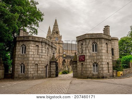 Aberdeen, Scotland, June 2017: Entry gate to St Machar cathedral