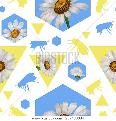 Exotic bee wild insect pattern in a watercolor style. Full name of the insect: bee, honeybee. Aquarelle wild insect for background, texture, wrapper pattern or tattoo.