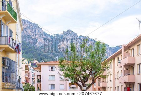 Beautiful daylight view to city and mountains of Beaulieu sur mer, France.