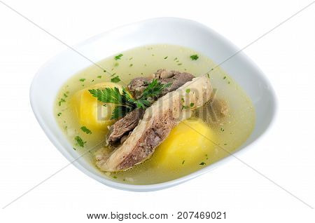 Buhler - Soup with meat and potatoes background