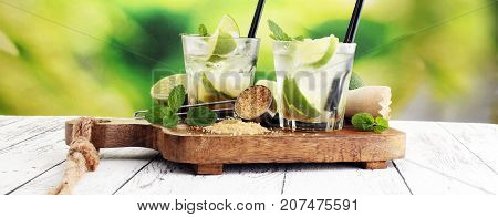 Lemon Fruit Lime Caipirinha of Brazil. Caipi with brown sugar