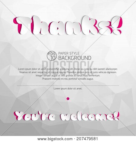 Abstract background with words in paper style on polygon backgroun with pink shadovs vector illustration