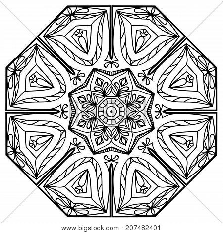Flower Mandala. Vintage decorative elements. Oriental pattern, vector illustration. Coloring book page. Islam, Arabic, Indian, moroccan spain turkish mystic ottoman motifs