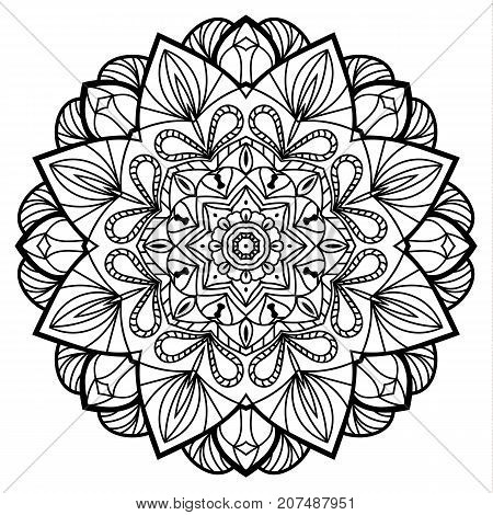 Flower Mandala. Vintage decorative elements. Oriental pattern, vector illustration. Coloring book page. Islam, Arabic, Indian, moroccan spain turkish mystic ottoman motifs