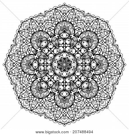 Flower Mandala. Vintage decorative elements. Oriental pattern, vector illustration. Coloring book page. Islam, Arabic, Indian, moroccan spain turkish mystic ottoman motifs