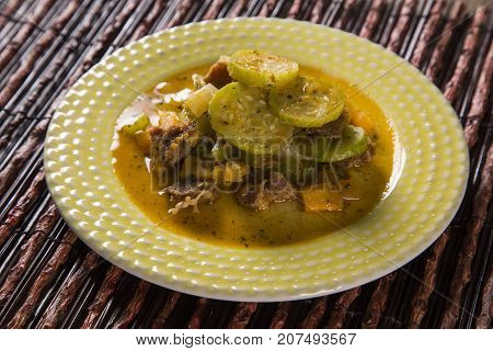 Brazilian Meal. Dried Meat With Maxixe. Maxixada