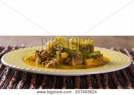 Brazilian Meal. Dried Meat With Maxixe. Maxixada