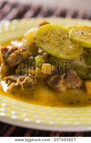 Brazilian Meal. Dried Meat With Maxixe. Maxixada