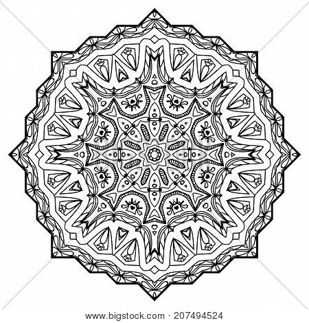 Flower Mandala. Vintage decorative elements. Oriental pattern, vector illustration. Coloring book page. Islam, Arabic, Indian, moroccan spain turkish mystic ottoman motifs