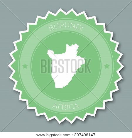 Republic Of Burundi Badge Flat Design. Round Flat Style Sticker Of Trendy Colors With Country Map An
