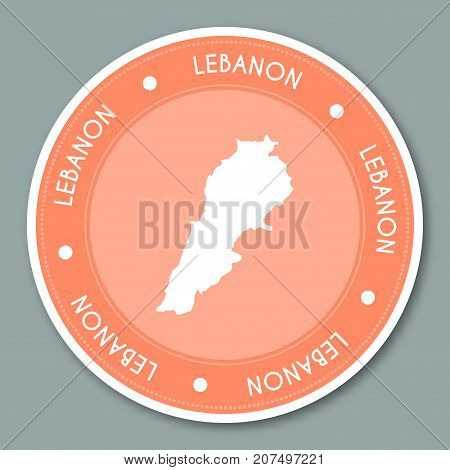 Lebanon Label Flat Sticker Design. Patriotic Country Map Round Lable. Country Sticker Vector Illustr