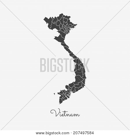 Vietnam Region Map: Grey Outline On White Background. Detailed Map Of Vietnam Regions. Vector Illust