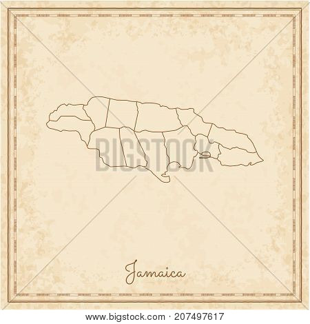 Jamaica Region Map: Stilyzed Old Pirate Parchment Imitation. Detailed Map Of Jamaica Regions. Vector