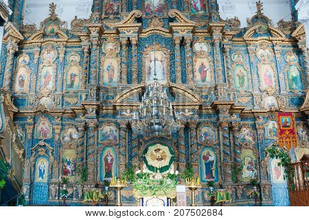 Kozelets, Chernihiv region, Ukraine, June  12, 2011: Wooden carved iconostasis in the Orthodox Church in the city Kozelets.