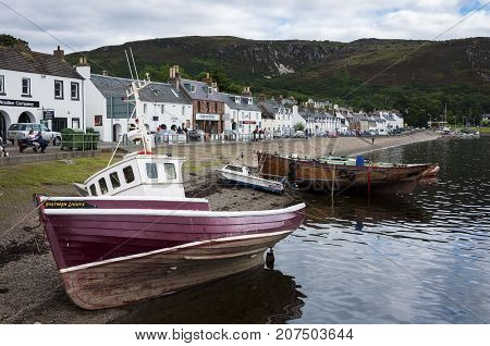 Ullapool Scotland - August 15 2010: View of the village of Ullapool in the Highlands in Scotland United Kingdom