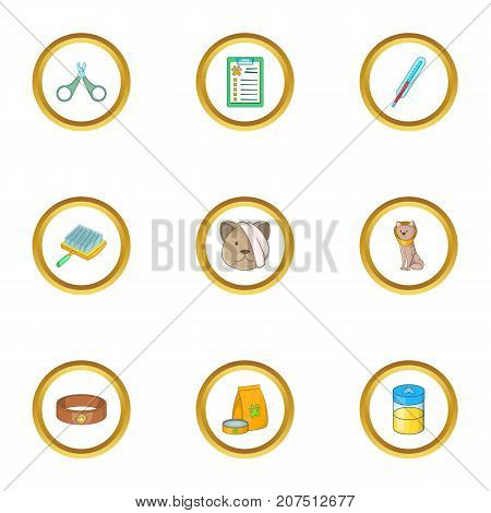 Pet veterinary icons set. Cartoon style set of 9 pet veterinary vector icons for web design