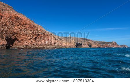 Fort of Sao Joao Baptista in Berlenga island, Portugal, view from the sea.