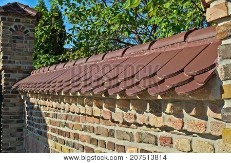 Brick fence wall at Kac Monastery, Serbia