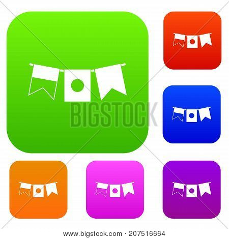 Flags set icon color in flat style isolated on white. Collection sings vector illustration