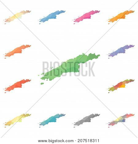 Hydra Geometric Polygonal, Mosaic Style Island Maps Collection. Bright Abstract Tessellation, Low Po
