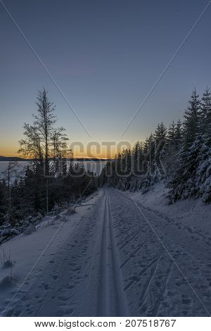 Morning With Sunrise In Jeseniky Mountains In Winter Sunny Day