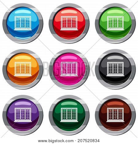 Wooden tricuspid window set icon isolated on white. 9 icon collection vector illustration