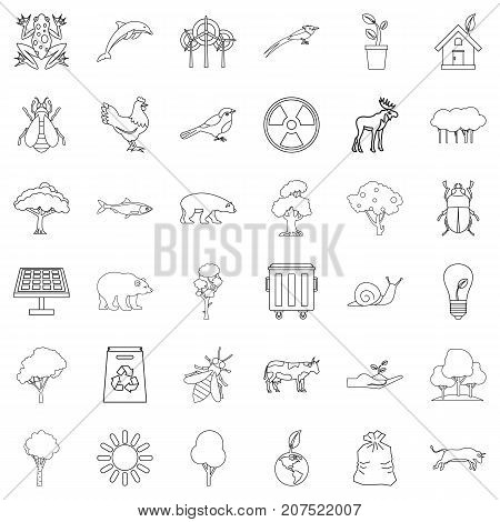 Nature icons set. Outline style of 36 nature vector icons for web isolated on white background