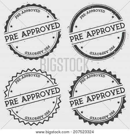 Pre-approved Insignia Stamp Isolated On White Background. Grunge Round Hipster Seal With Text, Ink T