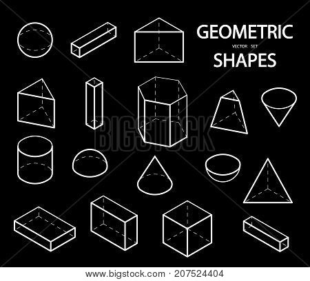 Set Of 3D Geometric Shapes. Isometric Views. The Science Of Geometry And Math. Linear Objects Isolat
