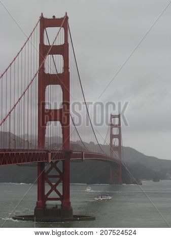 View on Golden Gate bridge in San Francisco California USA on cloudy day and grey sky