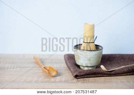 Japanese tea caddy and whisk for tea ceremony