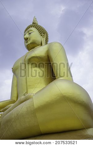 The big golden Buddha statue in Muang temple Ang Thong Thailand.