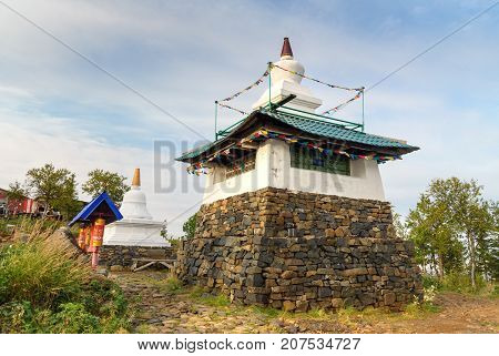 Stupa In Shad Tchup Ling Buddhist Monastery On Mountain Kachkanar. Russia