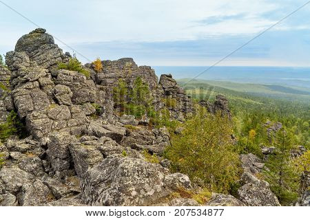 Rocks On Mountain Kachkanar. The Urals. Russia
