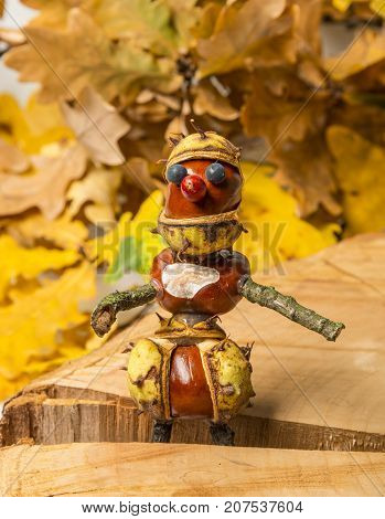 toy made from chestnuts and natural materials - autumnal toy