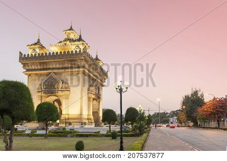 Patuxay Or Patuxai Victory Monument, Architectural Landmark Of Vientiane, Capital City Of Laos