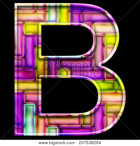 3D render of neon bricks pattern alphabet capital letter B