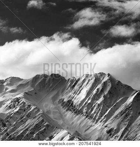 Black And White Snow Winter Mountains And Sunlight Cloud Sky In Evening