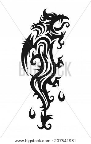 Abstract trible dragon. Vector illustration. Isolated on white background. Tattoo design. Abstract dragon print for t-shirt