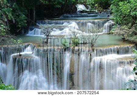 Scenic view of waterfall in the forest (chatkaew),huai mae khamin waterfall,kanchanaburi,thailand.
