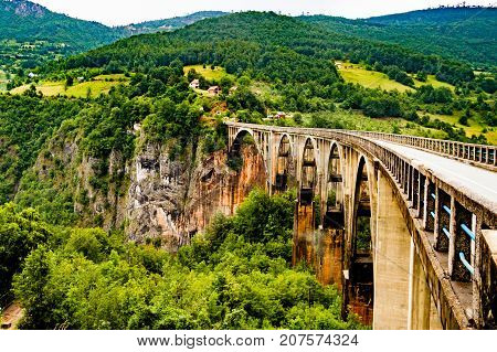Durdevica Tara arc bridge in the mountains, One of the highest automobile bridges in Europe.