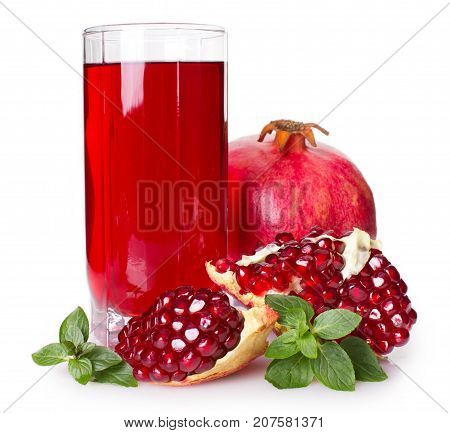 pomegranate and juice isolated on white background